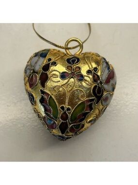 Cloisonné Gold Heart Ornament with Butterfly design.